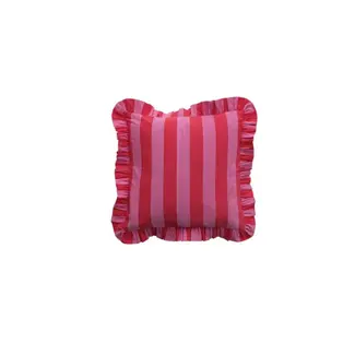Cotton Striped Pillow with Ruffle Pink