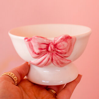 Hand-Painted Ceramic Footed Bowl with Bow