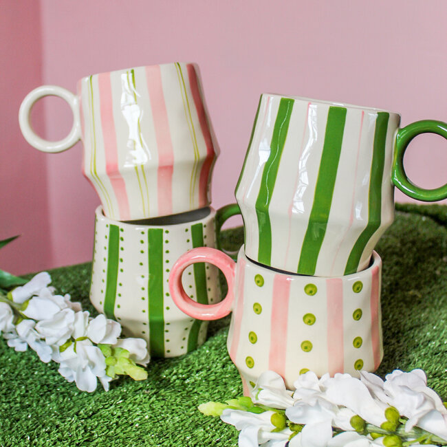 Green Stripes & Dots Mug