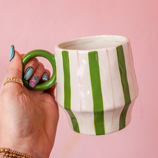 Green & Pink Stripes Mug