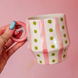 Pink Stripe & Green Dot Mug