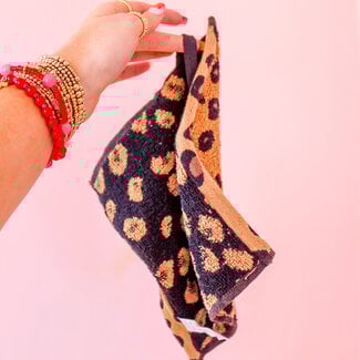 Leopard Print Woven Terry Wash Cloth with Loop