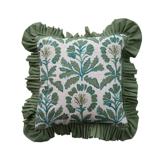 Floral Embroidery & Ruffle Square Pillow