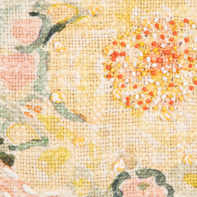 Cotton Slub Pillow with Flowers, Embroidery & Eyelash Fringe