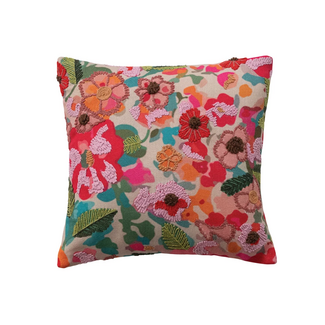 Embroidered Pillow with Flowers