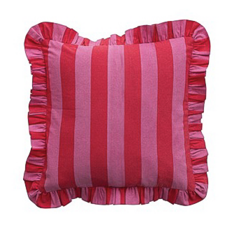 Cotton Striped Pillow with Ruffle Pink