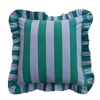 Cotton Striped Pillow with Ruffle Turquoise