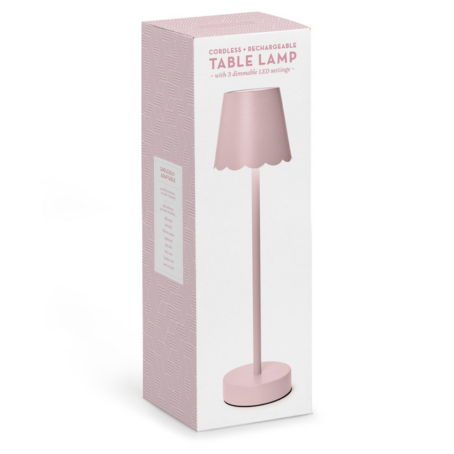 Pink LED Portable Cordless Table Lamp with Scalloped Edge Shade in Gift Box