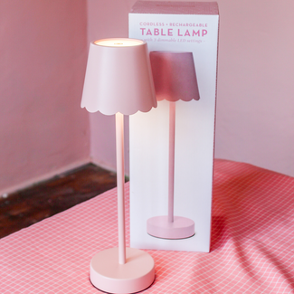 Two's Company Pink LED Portable Cordless Table Lamp with Scalloped Edge Shade in Gift Box