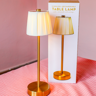 Two's Company LED Cordless Table Lamp with Fabric Pleated Shade in Gift Box
