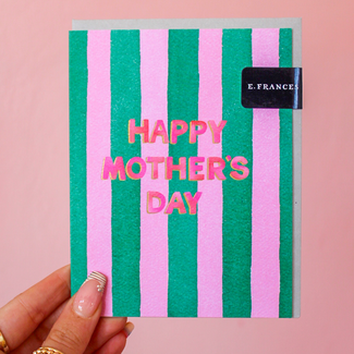 Pink and Green Striped Mother's Day Card