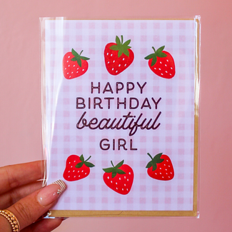 Simple Whimsy Happy Birthday Beautiful Girl - Strawberry Card