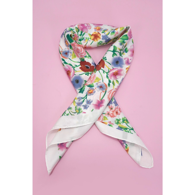 White Floral Silk Bandana Scarf