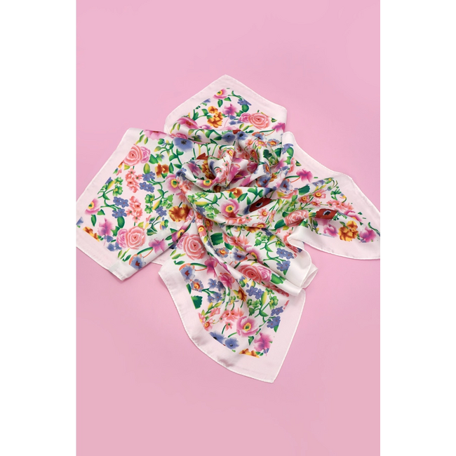 White Floral Silk Bandana Scarf