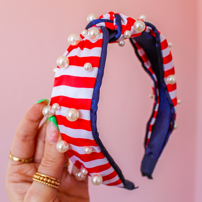 USA Stripe Pearl Headband