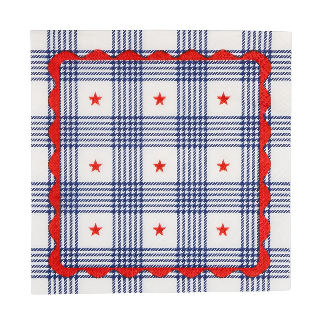 Plaid Stars Paper Cocktail Napkin