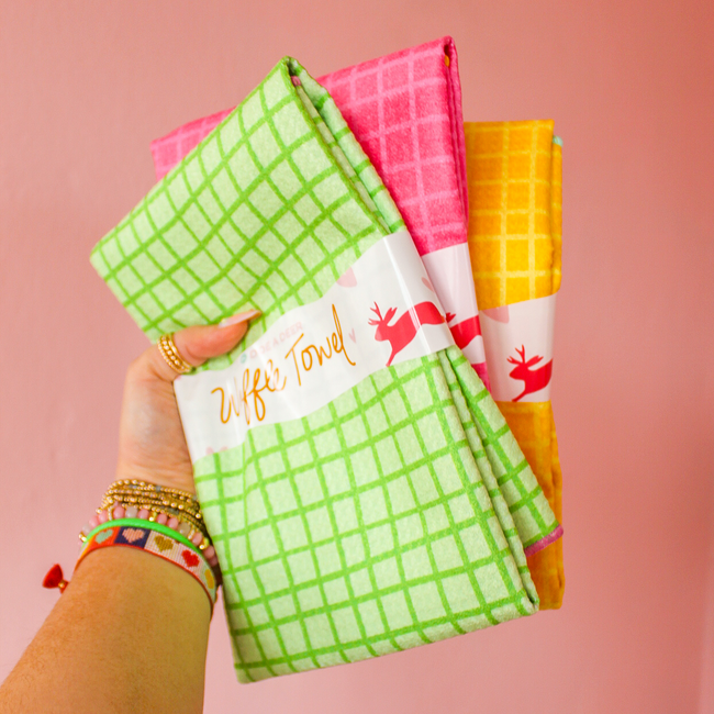 Green Grid Waffle Towel