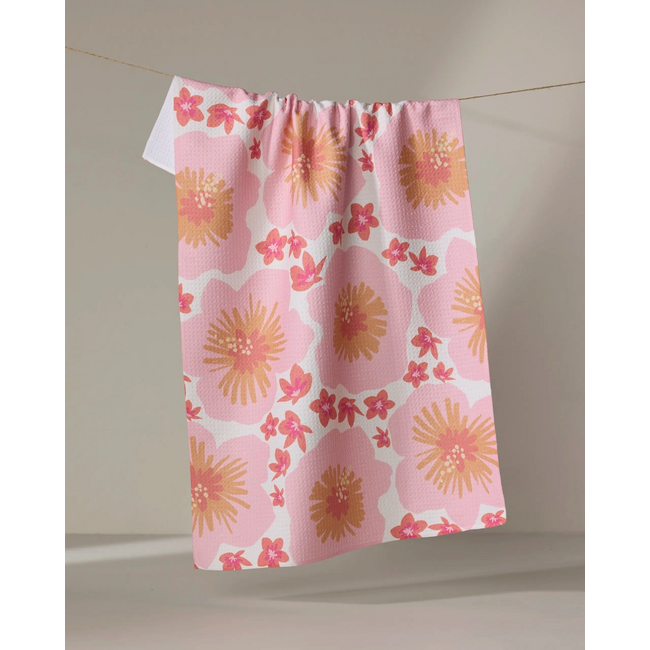 Hibiscus Sunset Geometry Tea Towel