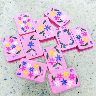 Floating Mahjong Tiles in Floral Pink for the Pool