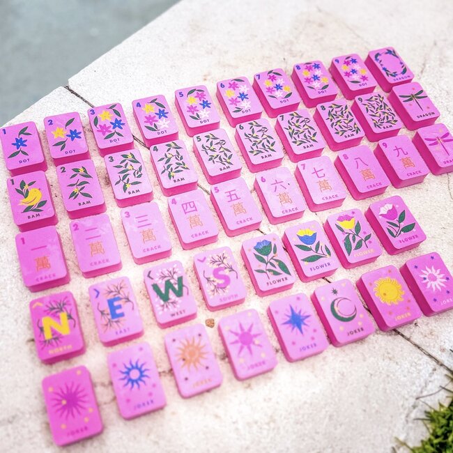 Floating Mahjong Tiles in Floral Pink for the Pool