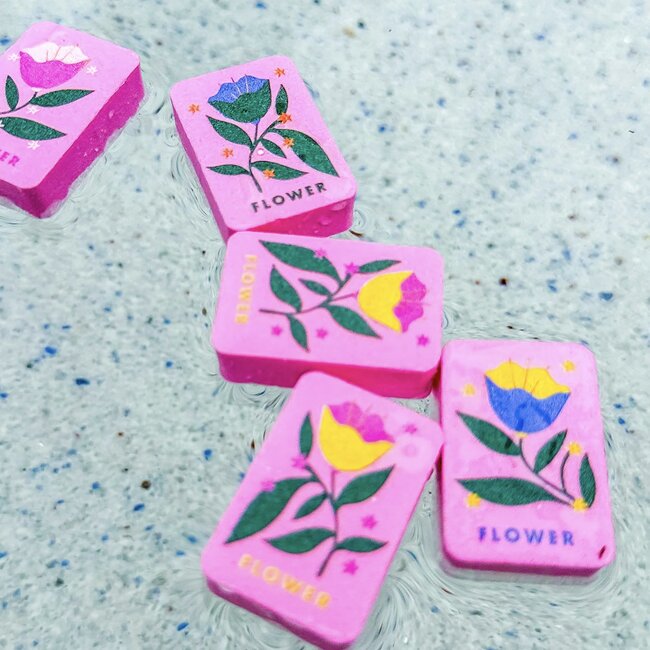 Floating Mahjong Tiles in Floral Pink for the Pool