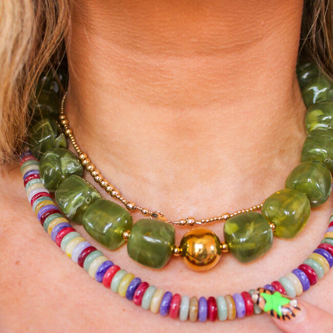 Noemi Chunky Beaded Necklace - Green
