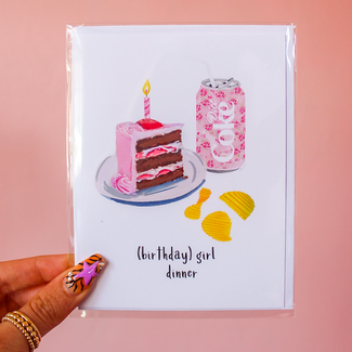 Rebecca Illustrated Birthday Girl Dinner Card 