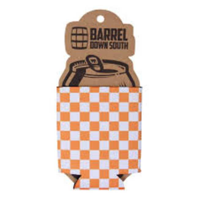 Orange White Checkered Can Cooler