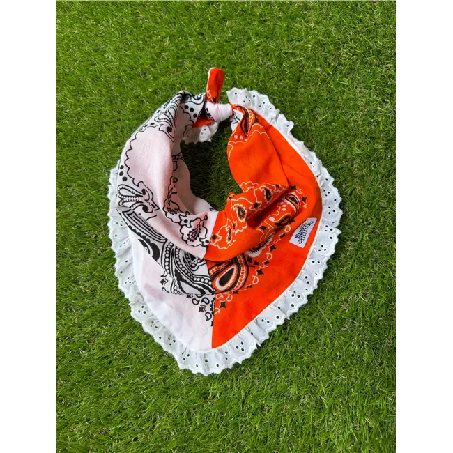 Colorblocked Gameday Bandana w/ Eyelet- Orange & White
