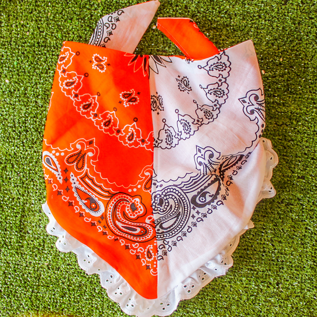 Colorblocked Gameday Bandana w/ Eyelet- Orange & White