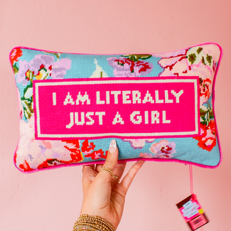 Furbish Just A Girl Needlepoint Pillow