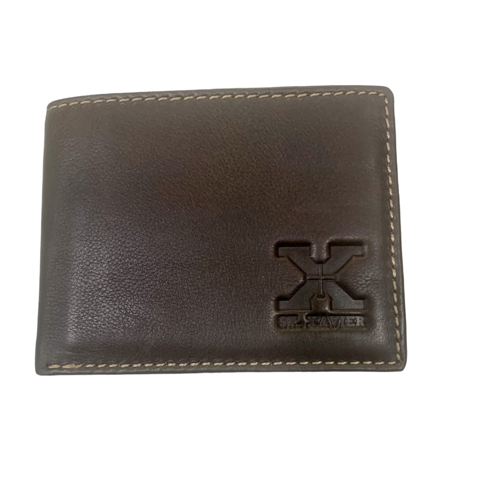 Bi-fold Brown Leather Wallet - Embossed with X