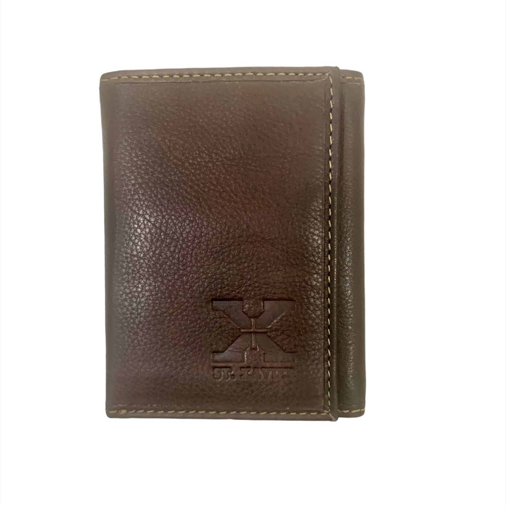 Tri-fold Brown Leather Wallet - Embossed with X
