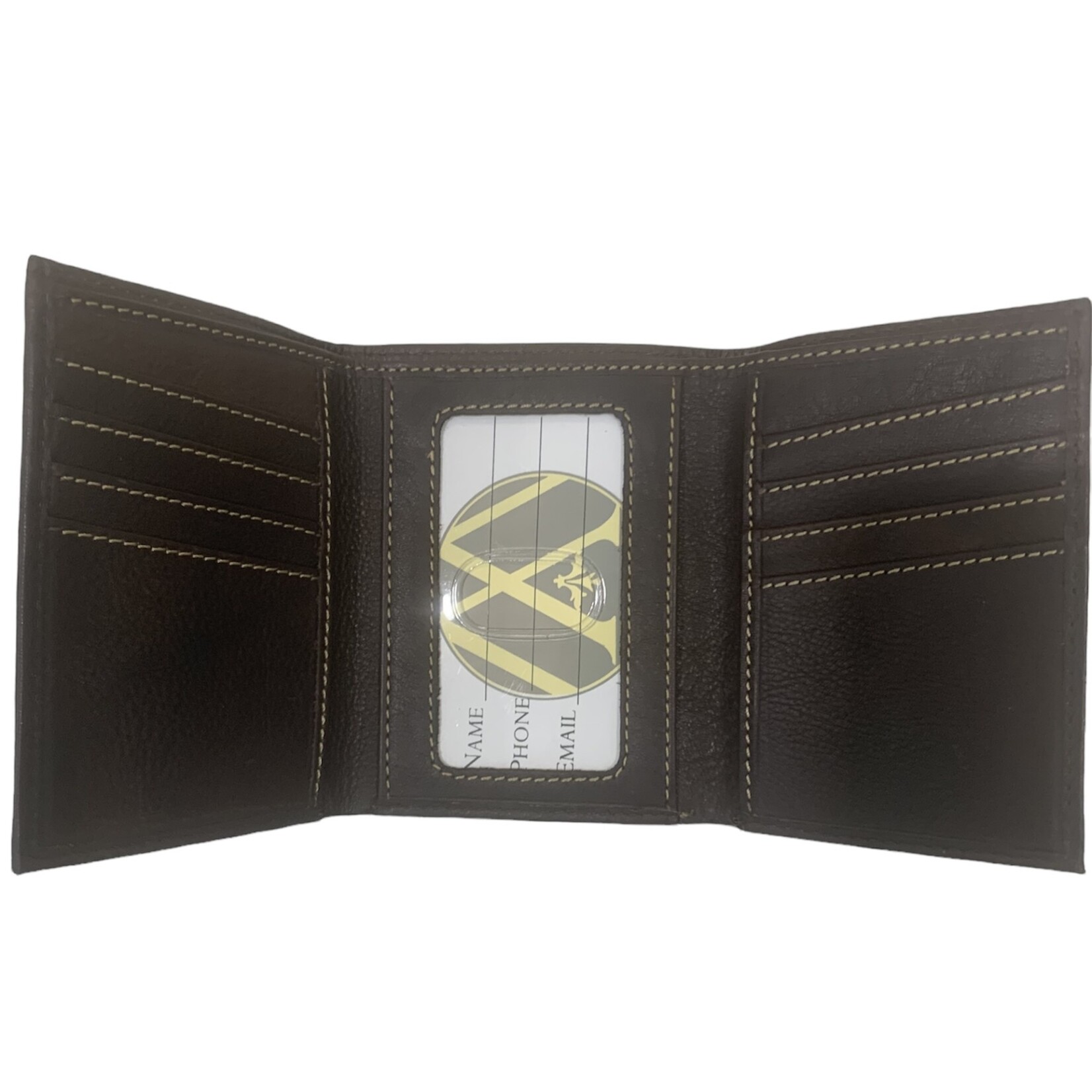 Tri-fold Brown Leather Wallet - Embossed with X