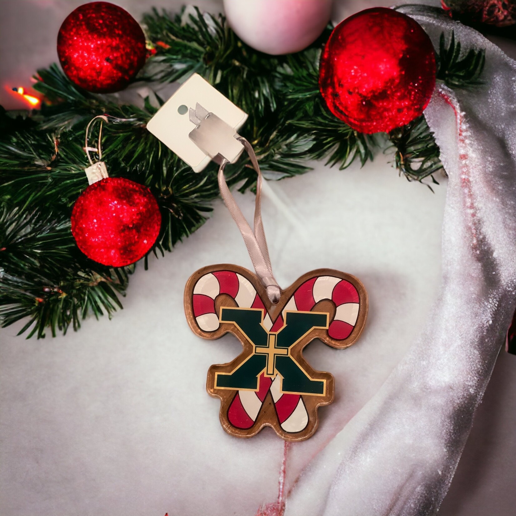 Acrylic Candy Cane with X Ornament