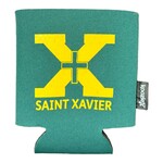 Green Koozie with X Saint Xavier logo