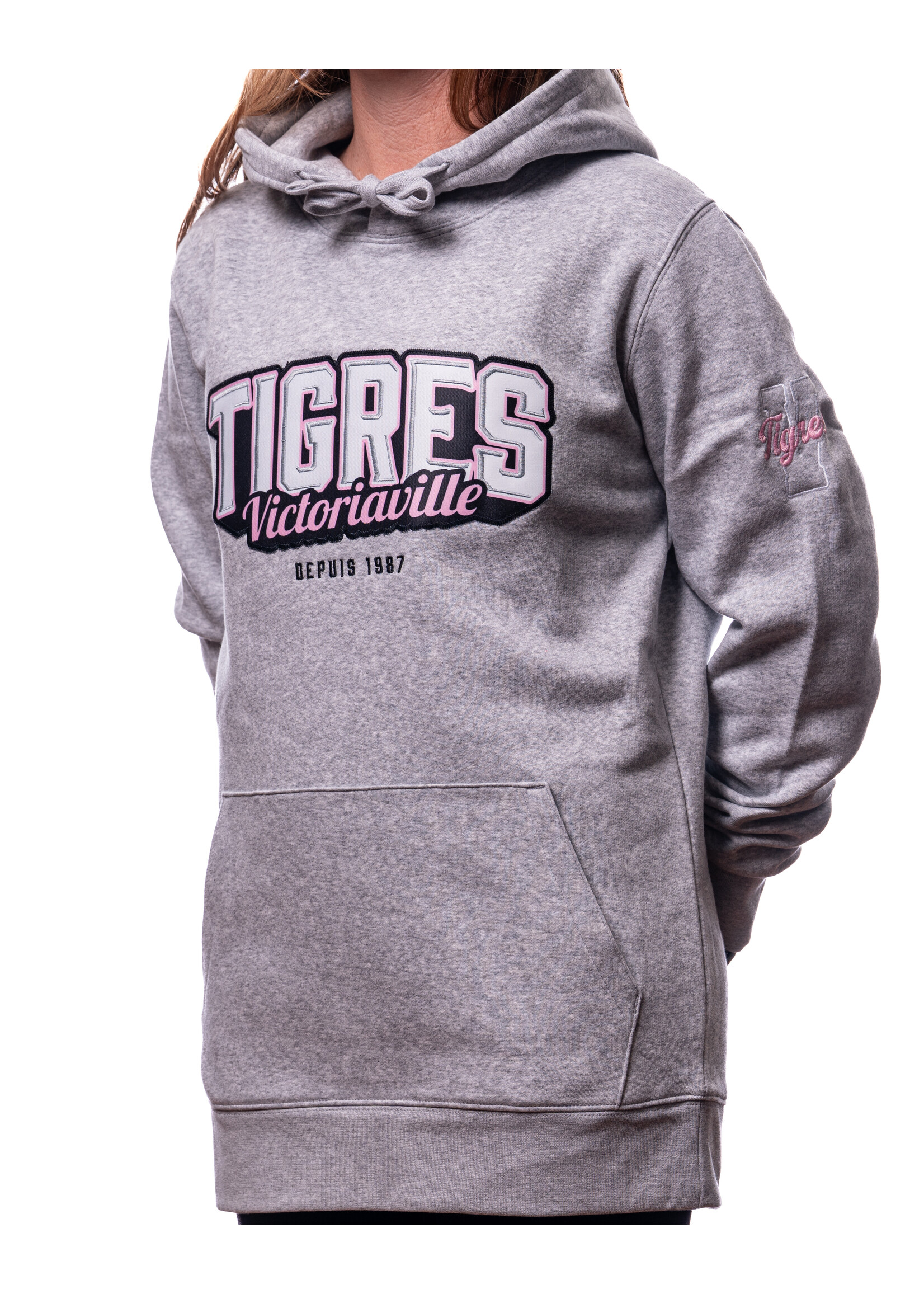 hotline Coton ouaté gris broderie rose