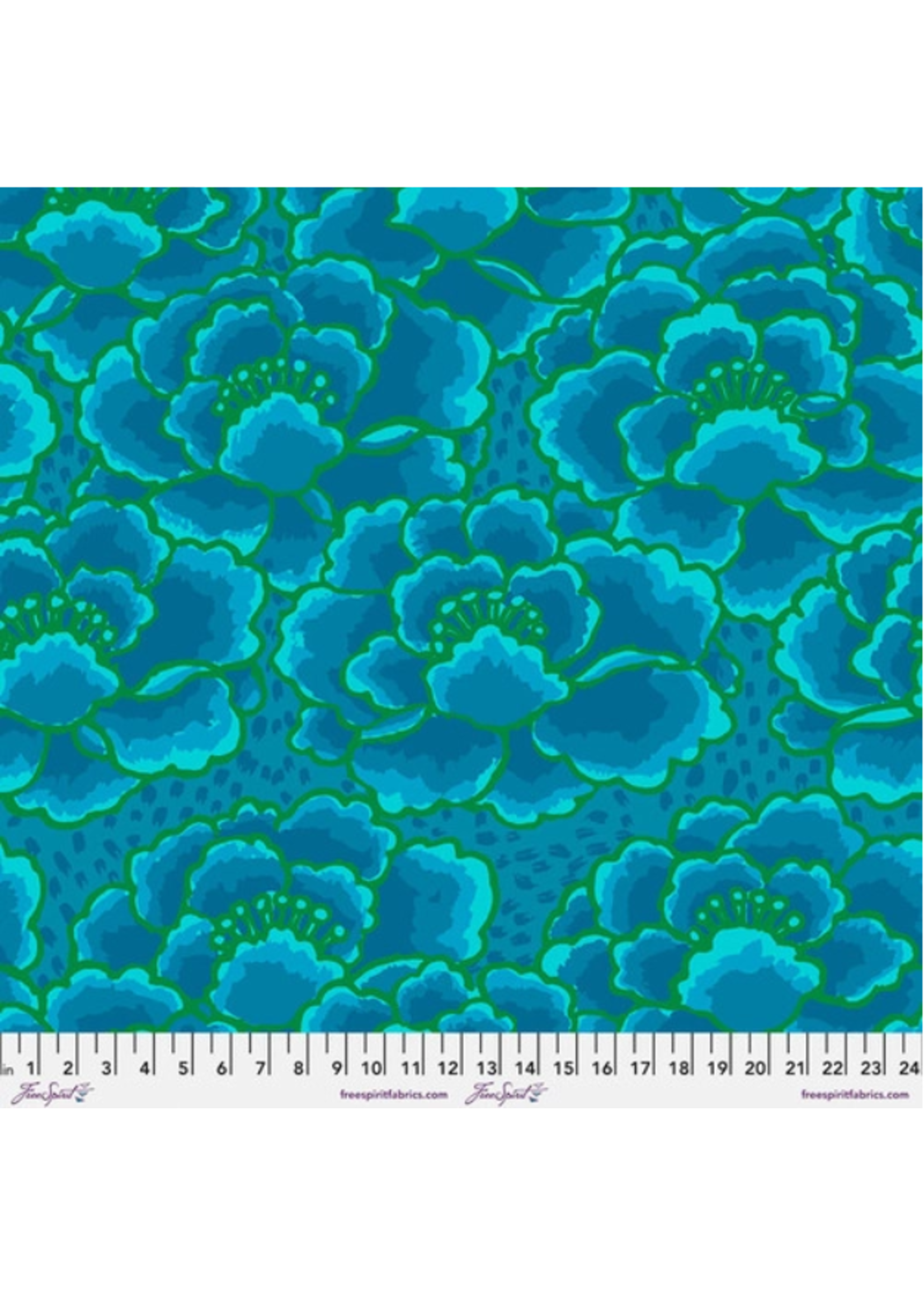 Kaffe Fassett Backing Fabric - Tonal Floral Wide Back - Turquoise  Per 1/2 meter