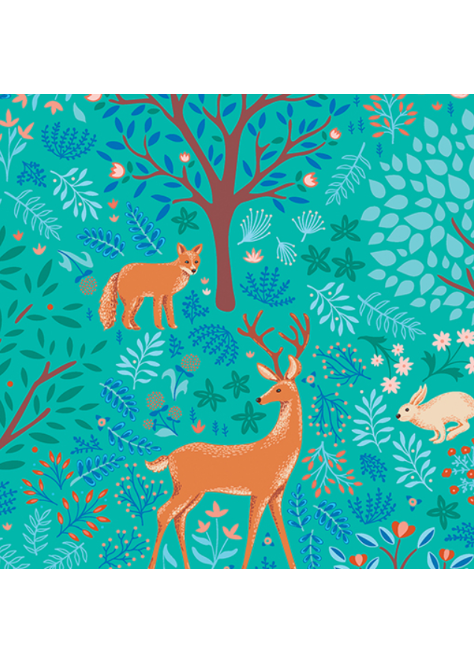 Benartex Flora & Fauna-Midnight- Turquoise   1 unit = 10 cm =4 inches