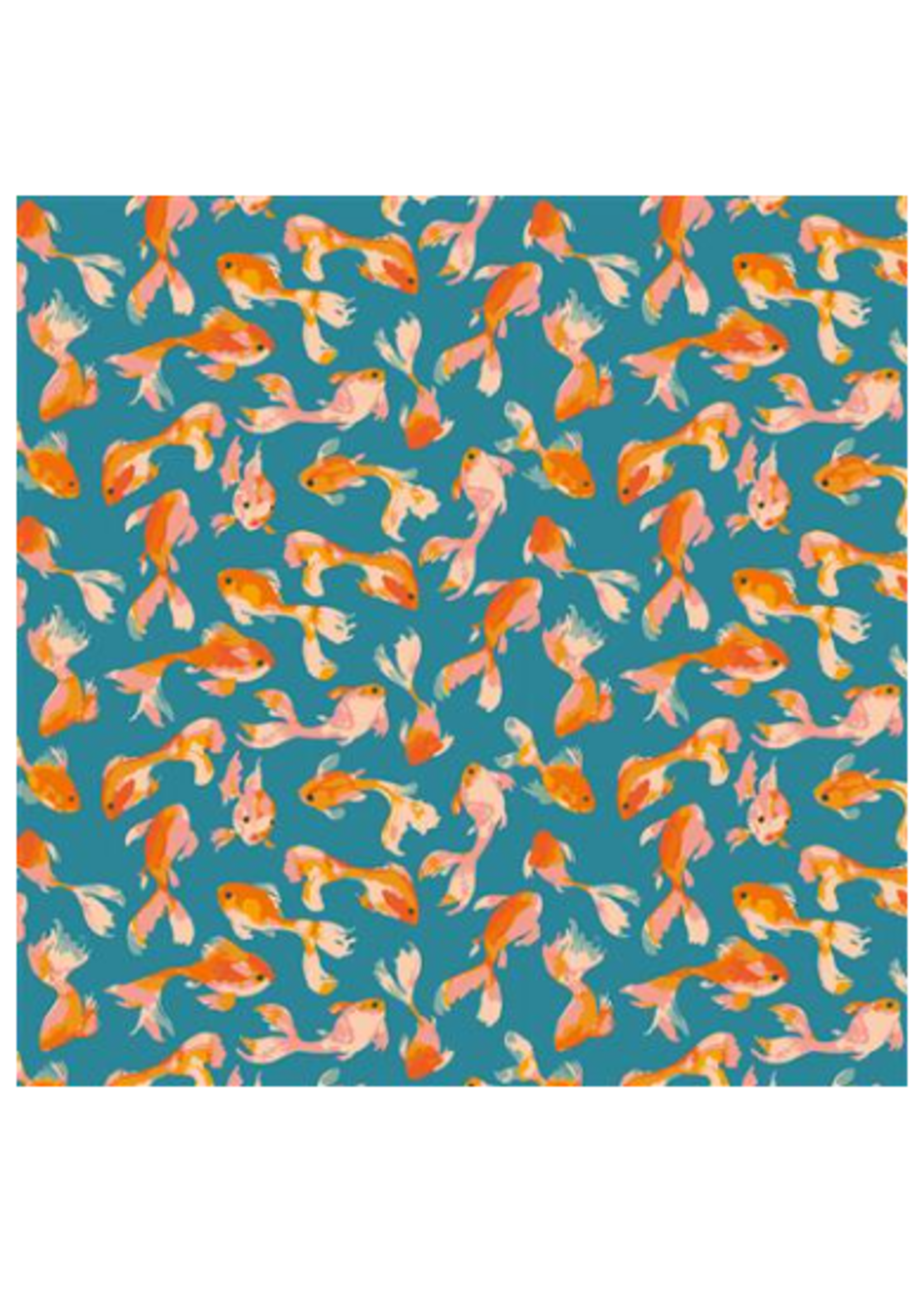 Clothworks "Stephanie" Teal - Goldfish - Per half Meter