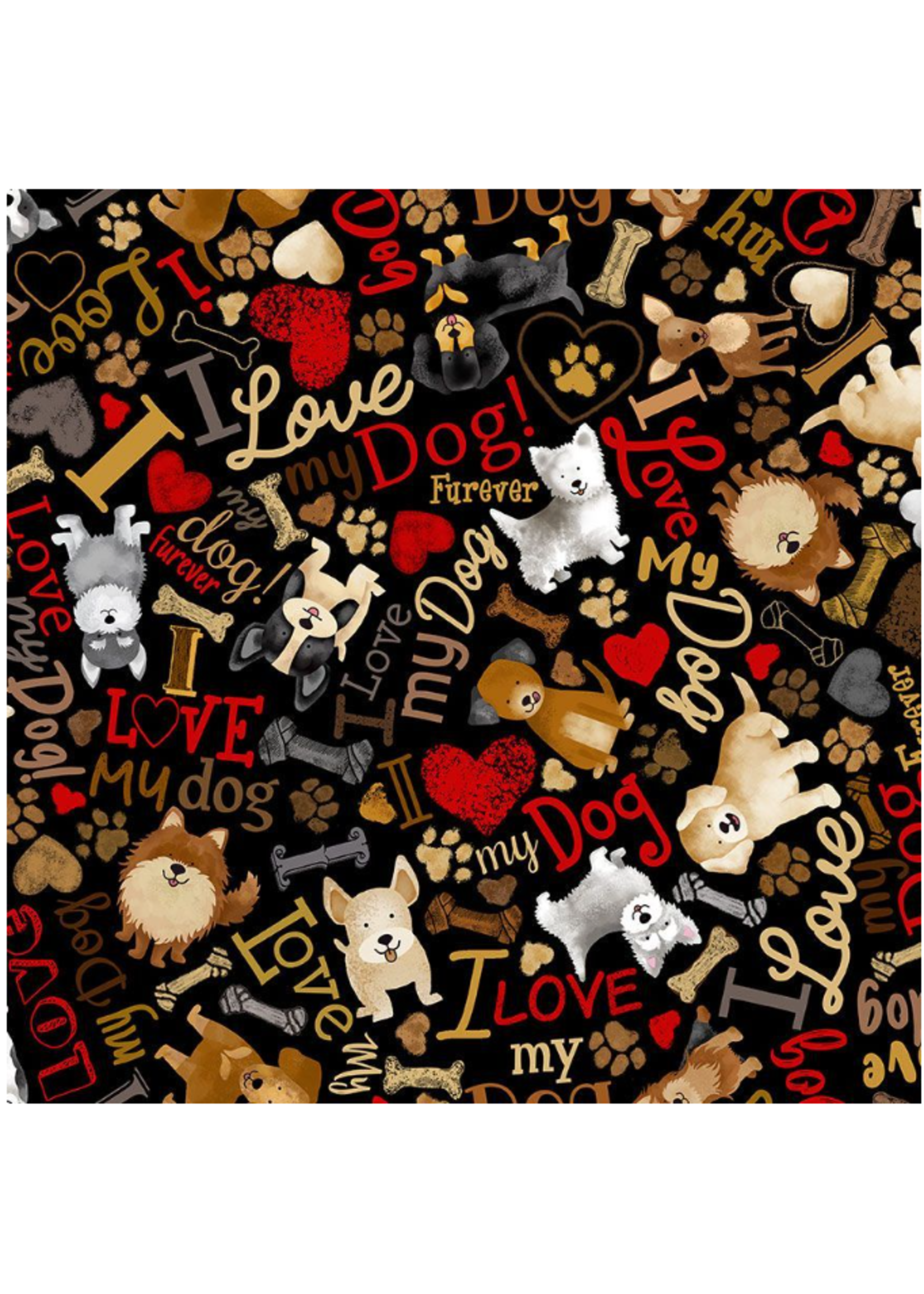 Timeless Treasures HAPPINESS HAS PAWS  TOSSED  DOGS PRICED PER 1/2 METER