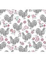 Benartex CHALK BARN ROOSTERS   1 unit = 10cm = 4 inches