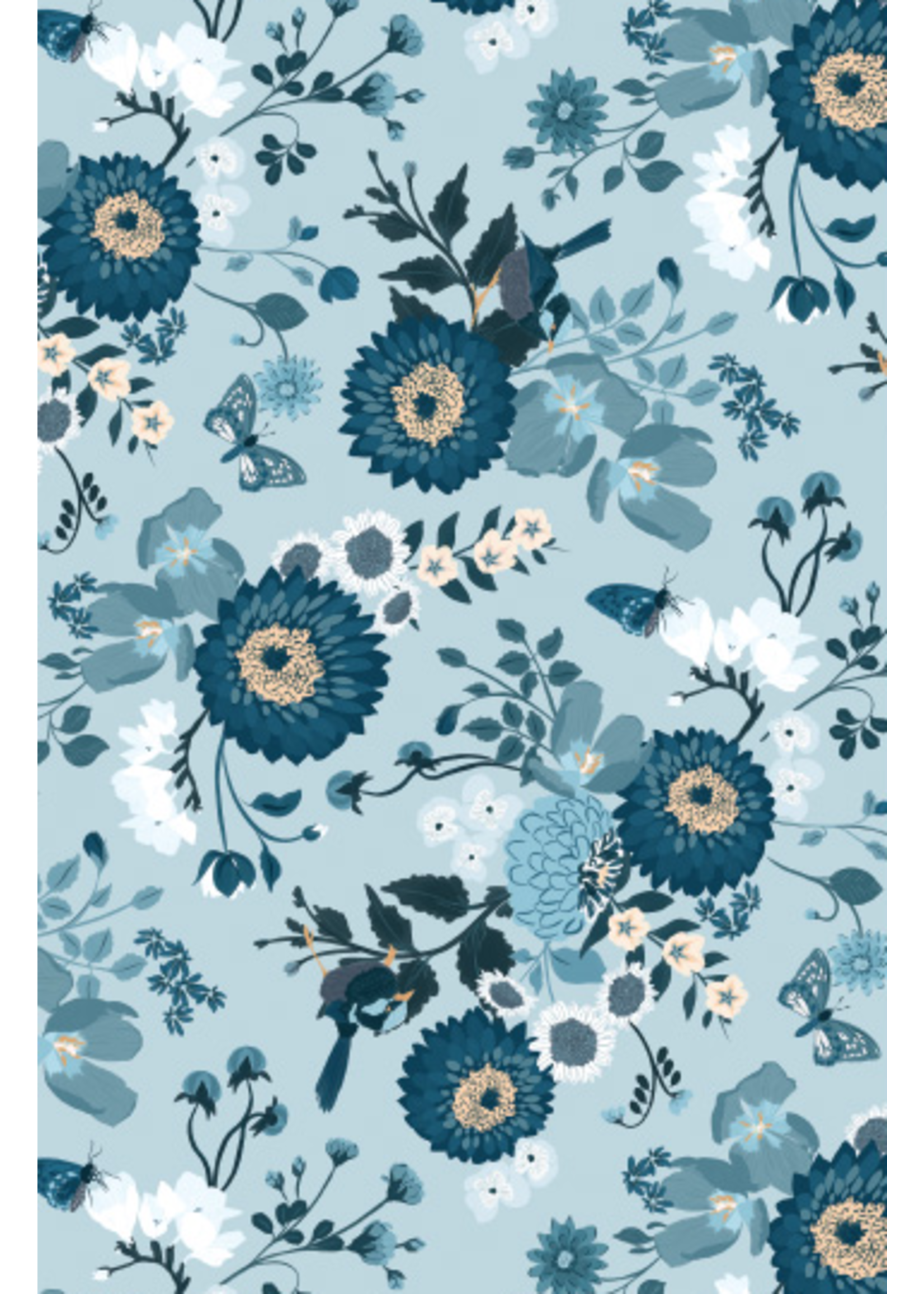 Camelot Fabrics MIDNIGHTS IN BLOOM LIGHT BLUE  PER 1/2 METER
