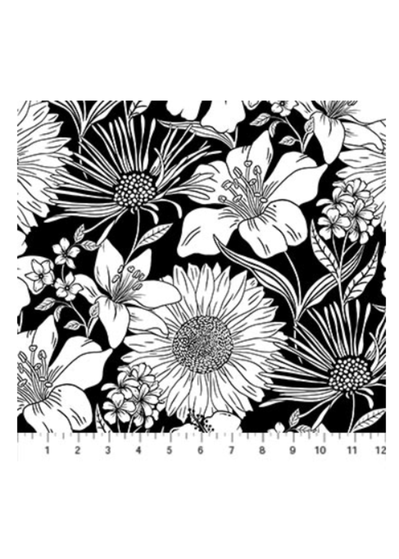 Northcott Ebony and ivory  flowers