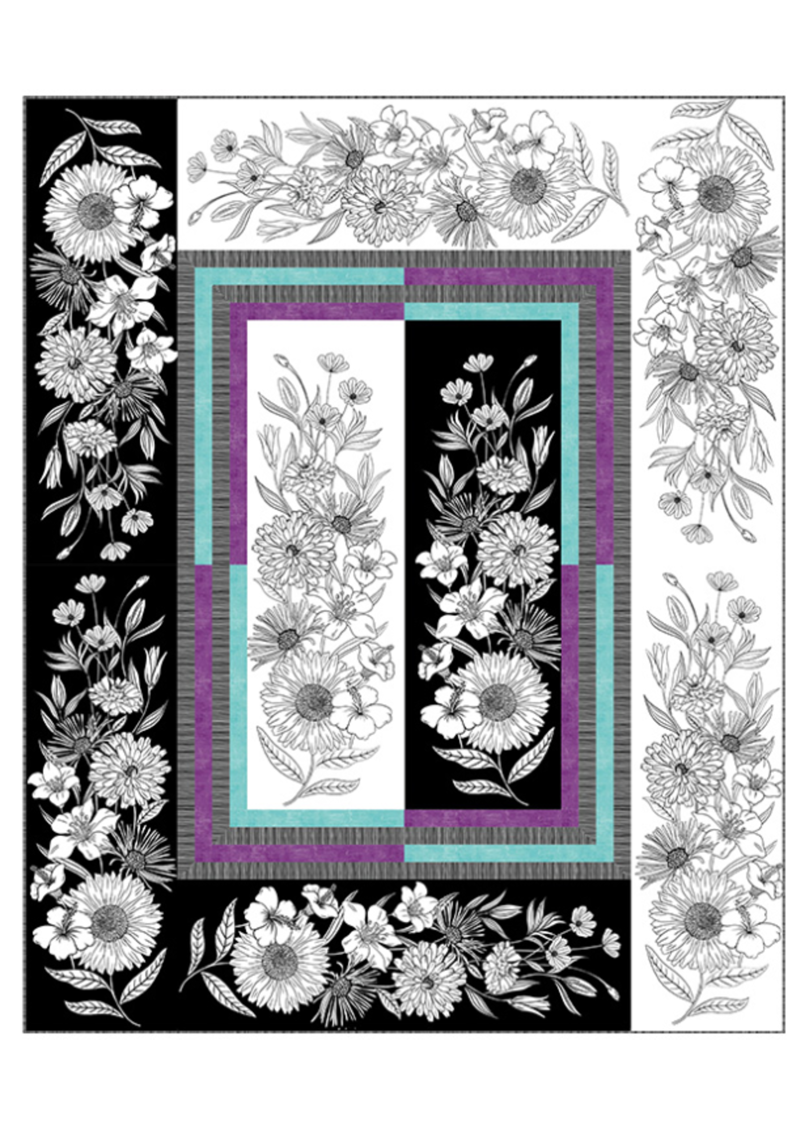 Northcott EBONY & IVORY 4 PANNELS ,1 PATTERN