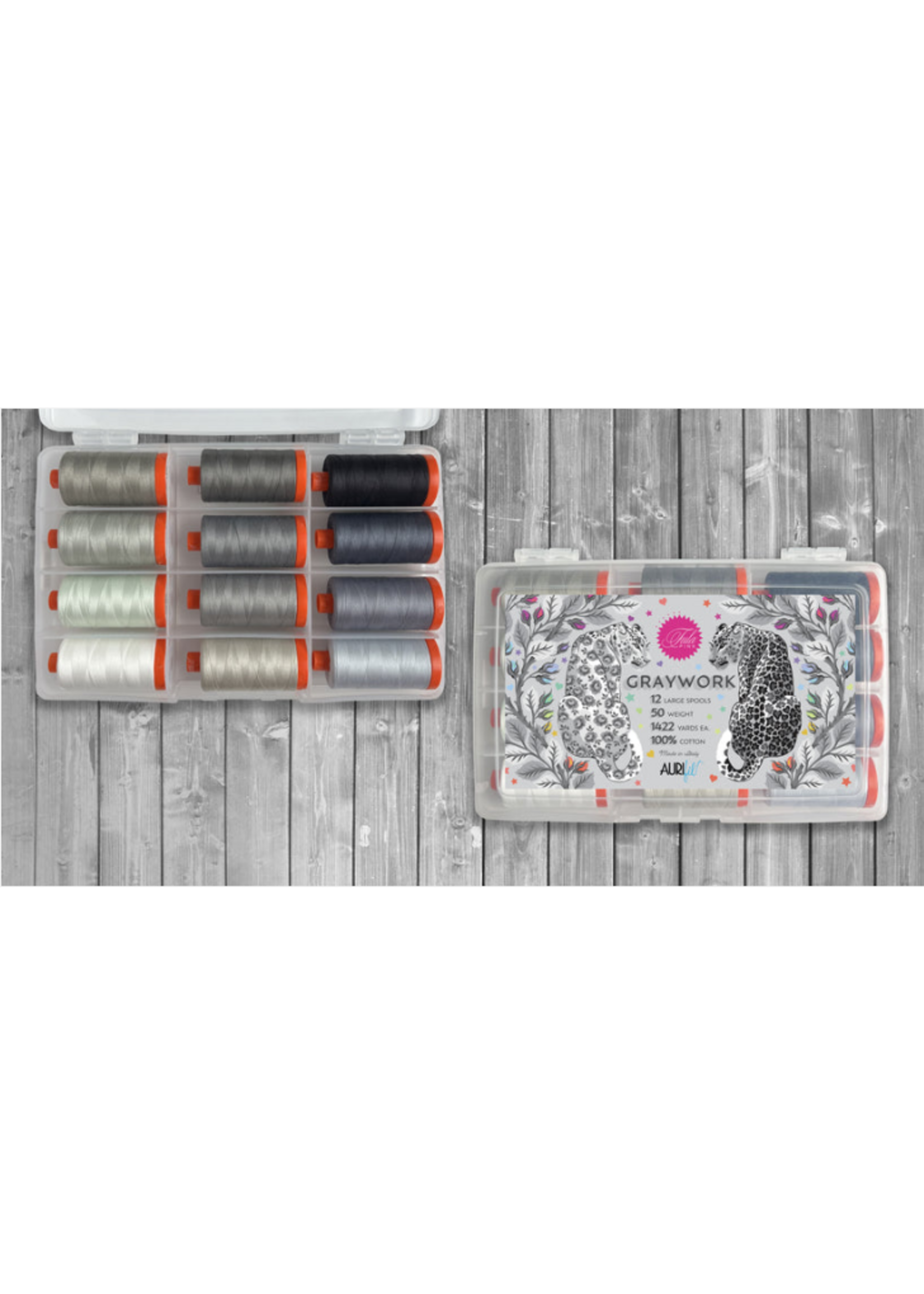 Aurifil Graywork (12 large Spools) by Tula Pink