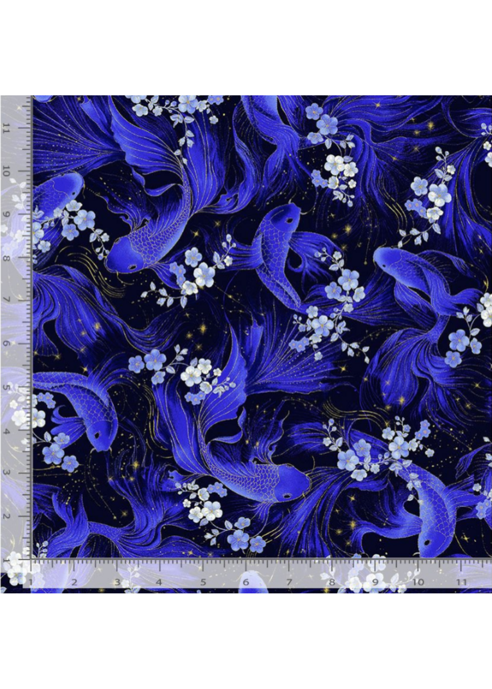 Timeless Treasures Moonlight- Metallic Butterfly Koi Fish- per 10cm/4"