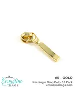 Emmaline Bags Emmaline Bags - Zipper Sliders with Pulls - Rectangle Drop - #5 - Gold - 10 pack