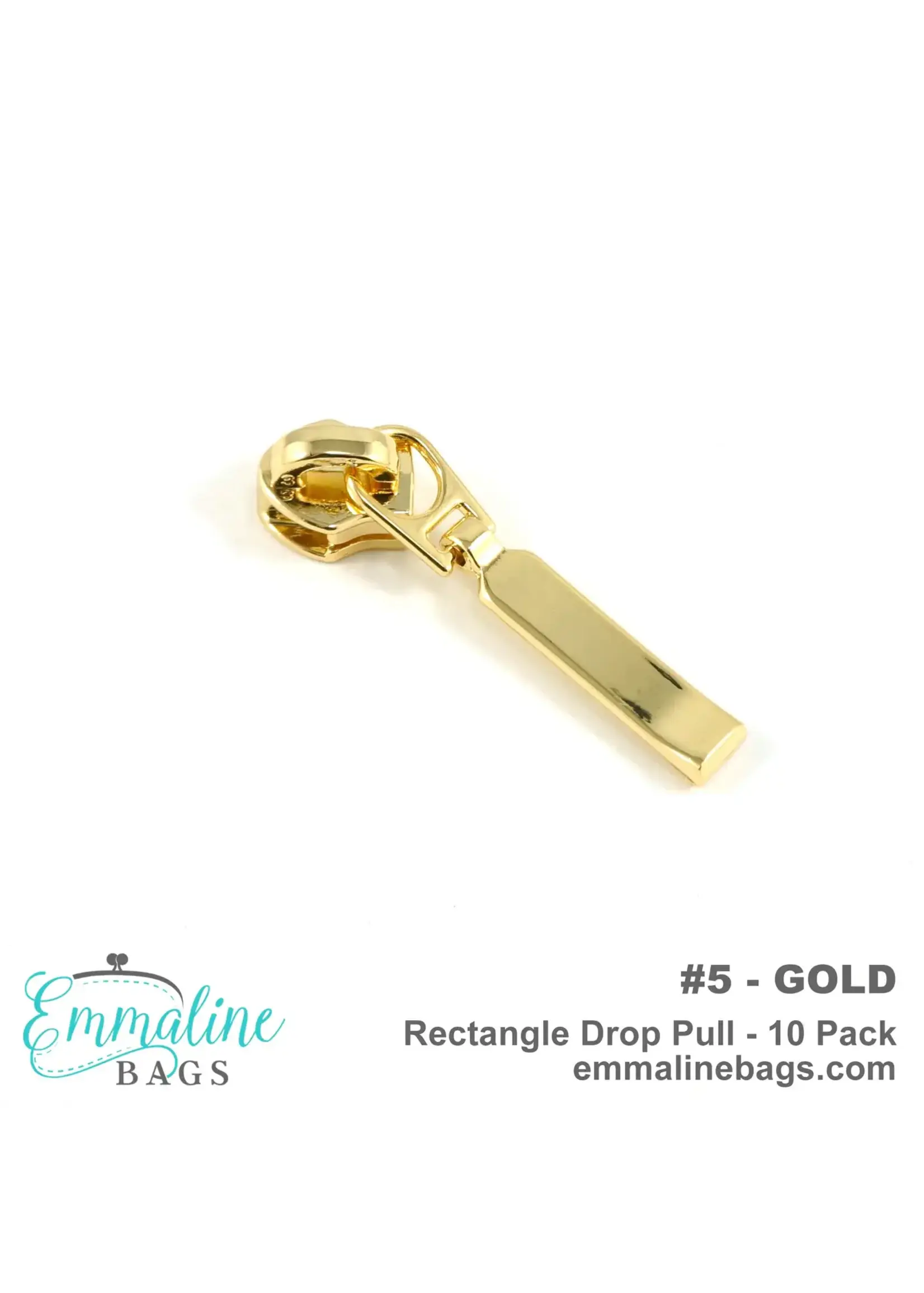 Emmaline Bags Emmaline Bags - Zipper Sliders with Pulls - Rectangle Drop - #5 - Gold - 10 pack