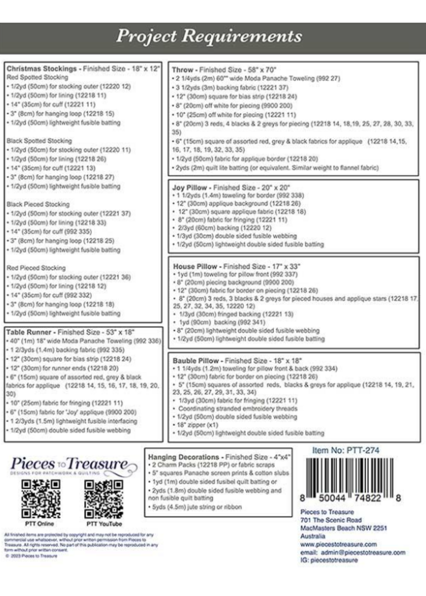 Pieces to Treasure Christmas with Panache Pattern